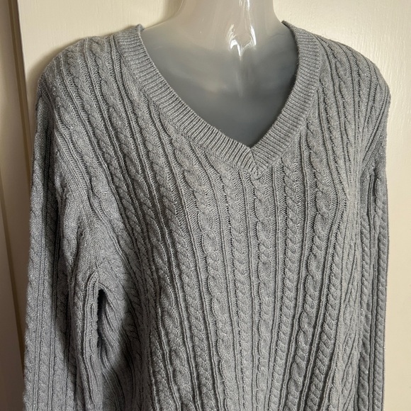 Croft&Barrow Gray Cable Knit V-Neck Sparkle Sweater Sz L - Picture 10 of 11
